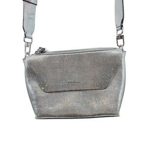 BCBGeneration Metallic Silver Crossbody Bag With Adjustable Strap Magnetic Close